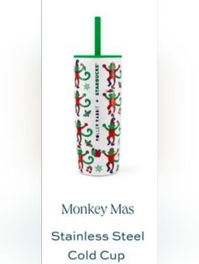 Roller Rabbit + Starbucks NEW Monkey Mas Stainless Steel Cold Cup